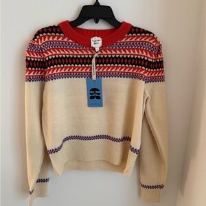 Hunter Bell Cream and multi color Sweater in fair isle print. NWT - Size Large